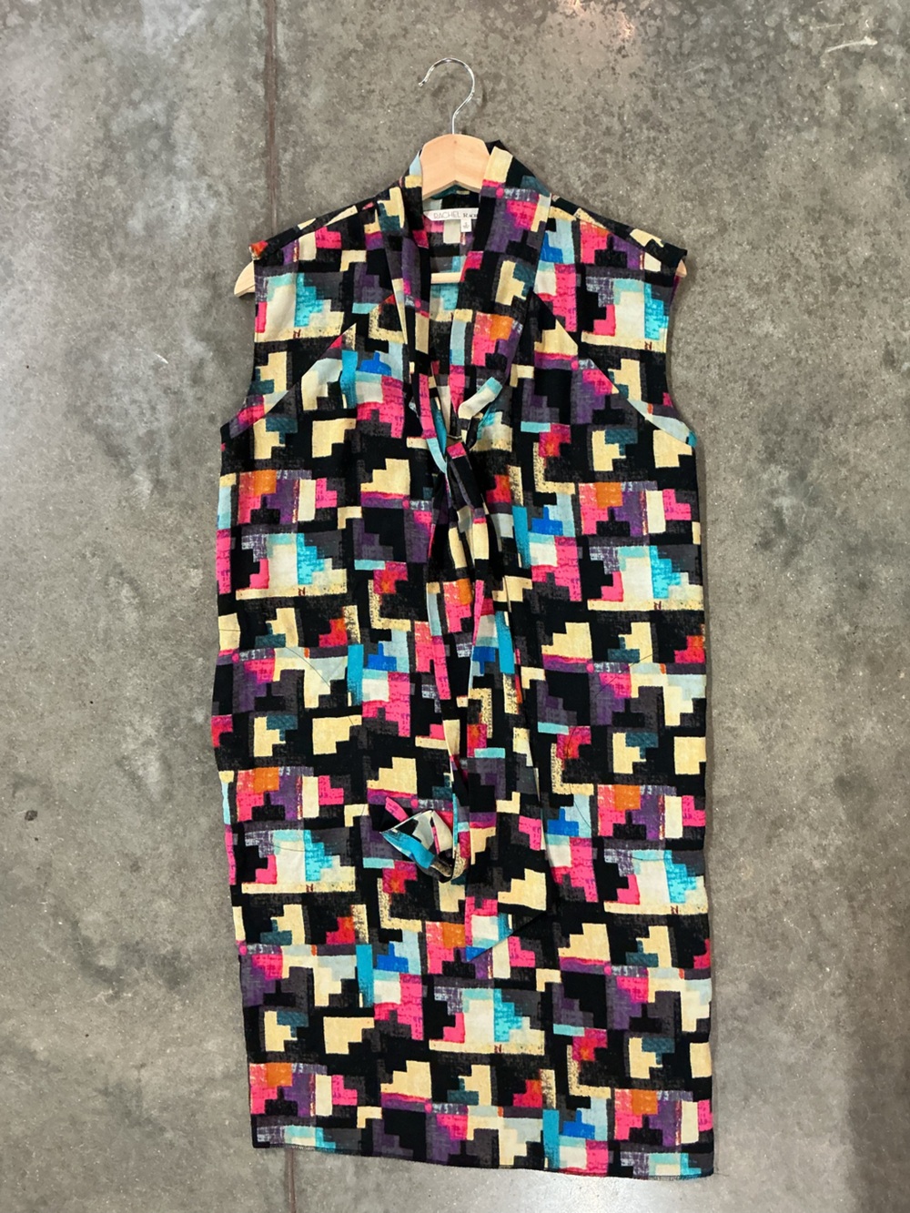 Rachel Roy Geometric Tie Waist Shift Dress Multicolor Sleeveless Size Small
